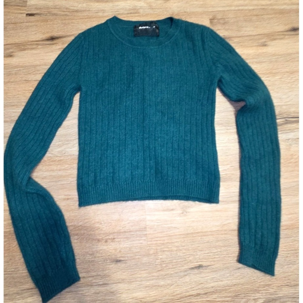 Reformation size S Crew neck Crop Sweater Pullover Ribbed 100% cashmere Emerald